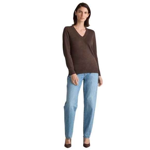 Quince Lightweight Cotton Cashmere V Neck Sweater Mocha Heather Size M - Picture 5 of 10